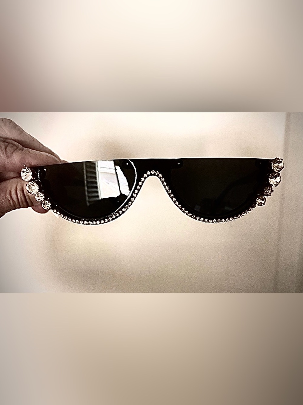 Crystal-Embellished Black Shield Sunglasses - Women's Accessories